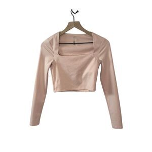 Beyond Yoga Pink Square Neck Crop Long Sleeve Size XS